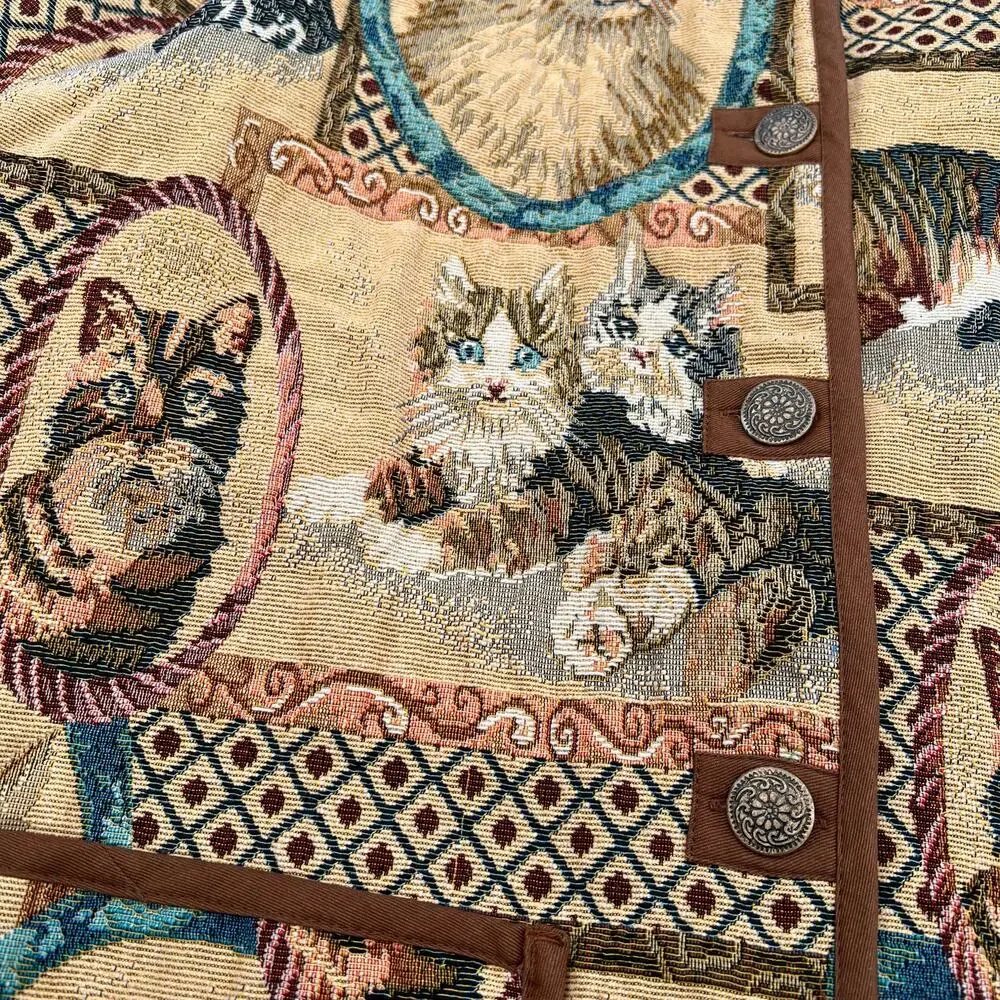 Vintage 90s Grandma Cats Kittens Pattern Tapestry Jacket Blair - Size Large